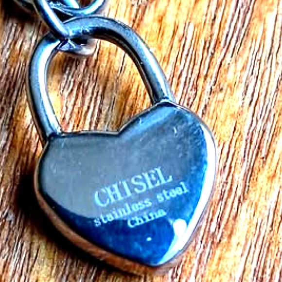 Sweet Little Heart Lock And Key Stainless Steel & CZ Necklace By CHISEL - Picture 2 of 2